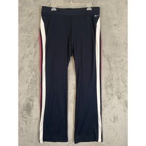 Nike Track Pants Women Large Navy White Pink Stripe Swoosh Drawstring Athleisure